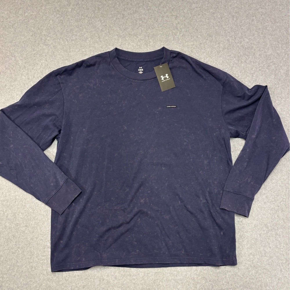 Under Armour Mens Oversized Long Sleeve T-Shirt Navy Acid Wash 6007948 Sz L NWT